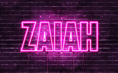 Zaiah, 4k, wallpapers with names, female names, Zaiah name, purple neon lights, Happy Birthday Zaiah, popular arabic female names, picture with Zaiah name