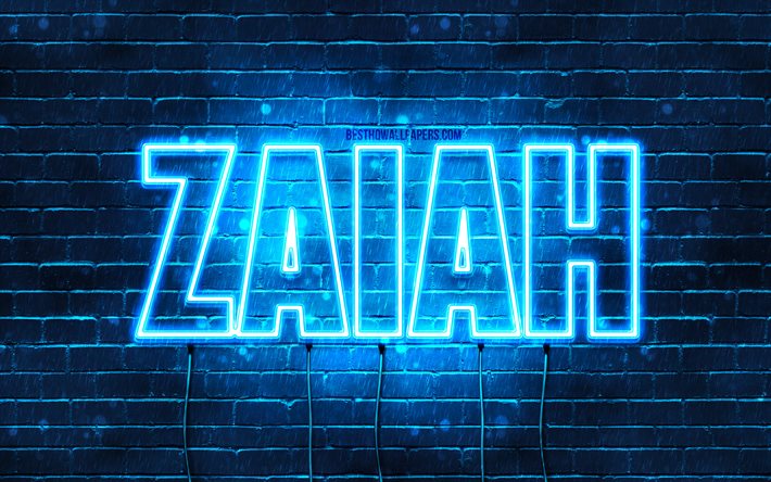 Zaiah, 4k, sfondi con nomi, nome Zaiah, luci al neon blu, buon compleanno Zaiah, nomi maschili arabi popolari, foto con nome Zaiah