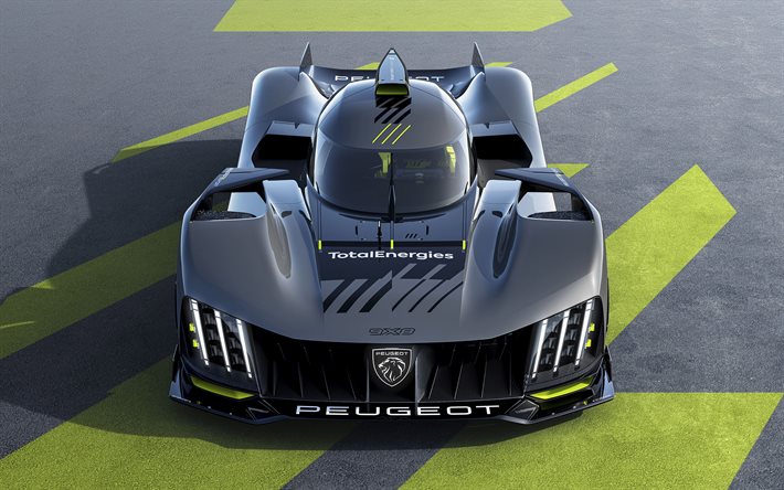 Peugeot 9X8, 2022, 4k, vista frontal, exterior, Le Mans Hypercar, coches de carreras, hyperacar, Peugeot