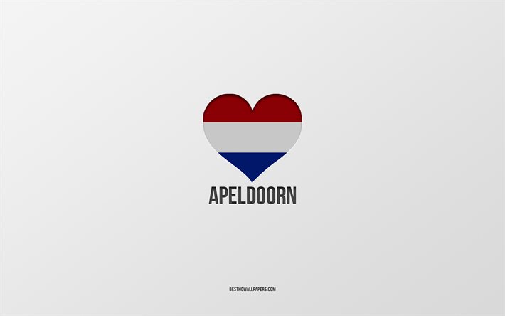 Apeldoorn&#39;u Seviyorum, Hollanda şehirleri, Apeldoorn G&#252;n&#252;, gri arka plan, Apeldoorn, Hollanda, Hollanda bayrağı kalp, favori şehirler, Aşk Apeldoorn