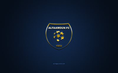 Al Taawoun FC, Saudi football club, SPL, yellow logo, blue carbon fiber background, Saudi Professional League, football, Buraidah, Saudi Arabia, Al Taawoun FC logo