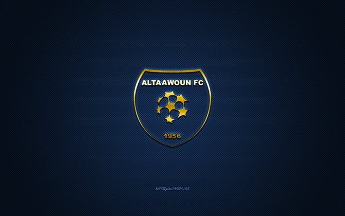 Al Taawoun FC, club de football saoudien, SPL, logo jaune, fond bleu en fibre de carbone, Ligue professionnelle saoudienne, football, Buraidah, Arabie saoudite, logo Al Taawoun FC