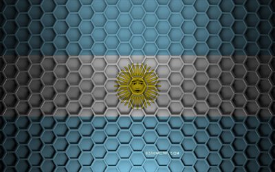 Bandiera dell&#39;Argentina, trama di esagoni 3d, Argentina, trama 3d, bandiera dell&#39;Argentina 3d, trama del metallo, bandiera dell&#39;Argentina
