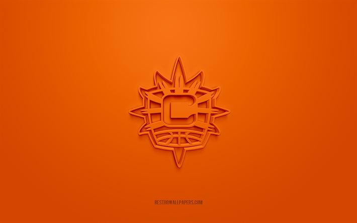 Connecticut Sun, yaratıcı 3D logo, turuncu arka plan, Amerikan basketbol kul&#252;b&#252;, WNBA, Connecticut, ABD, 3d sanat, basketbol, Connecticut Sun 3d logosu
