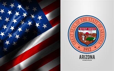 Seal of Arizona, USA Flag, Arizona emblem, Arizona coat of arms, Arizona badge, American flag, Arizona, USA