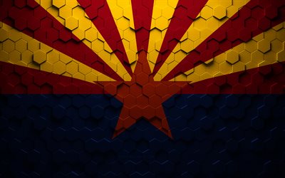 Flag of Arizona, honeycomb art, Arizona hexagons flag, Arizona, 3d hexagons art, Arizona flag