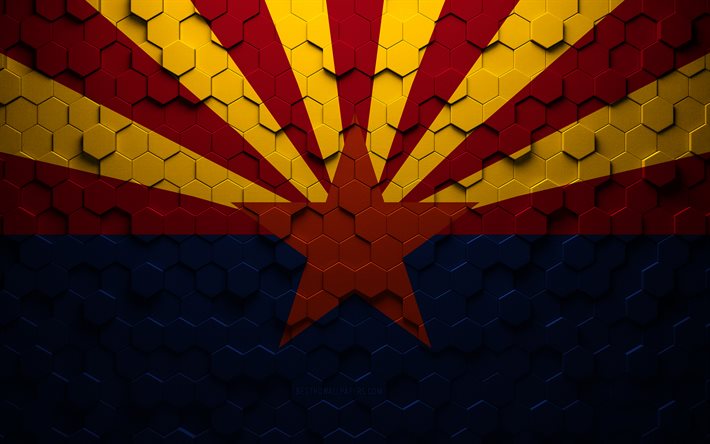 Drapeau de l&#39;Arizona, art en nid d&#39;abeille, drapeau des hexagones de l&#39;Arizona, Arizona, art des hexagones 3d, drapeau de l&#39;Arizona