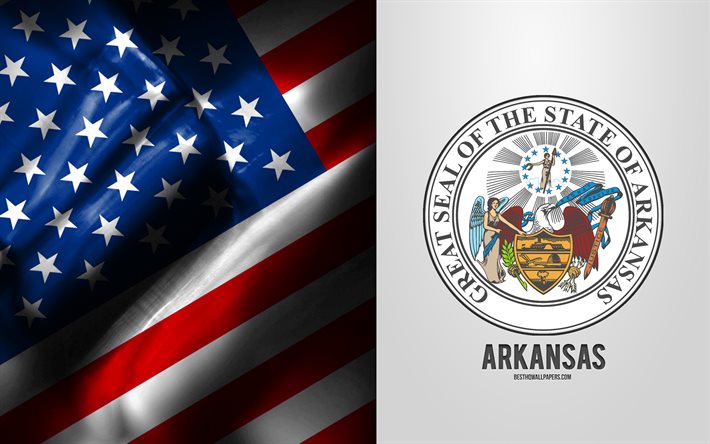 Selo de Arkansas, bandeira dos EUA, emblema do Arkansas, bras&#227;o do Arkansas, bandeira americana, Arkansas, EUA