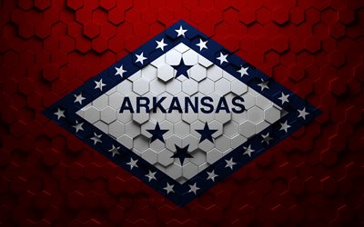 Bandeira de Arkansas, arte em favo de mel, bandeira hex&#225;gonos de Arkansas, Arkansas, arte em hex&#225;gonos 3D, bandeira de Arkansas