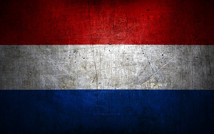 Bandera de metal holandesa, arte grunge, pa&#237;ses europeos, D&#237;a de los Pa&#237;ses Bajos, s&#237;mbolos nacionales, bandera de los Pa&#237;ses Bajos, banderas de metal, Bandera de los Pa&#237;ses Bajos, Europa, bandera holandesa, Pa&#237;ses Bajos