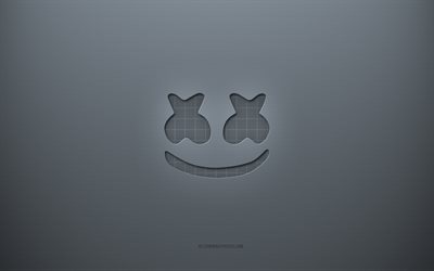 マシュメロのロゴ, 灰色の創造的な背景, マシュメロのエンブレム, 灰色の紙の質感, マシュメロ, 灰色の背景, マシュメロ3Dロゴ