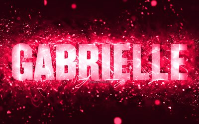 Happy Birthday Gabrielle, 4k, pink neon lights, Gabrielle name, creative, Gabrielle Happy Birthday, Gabrielle Birthday, popular american female names, picture with Gabrielle name, Gabrielle