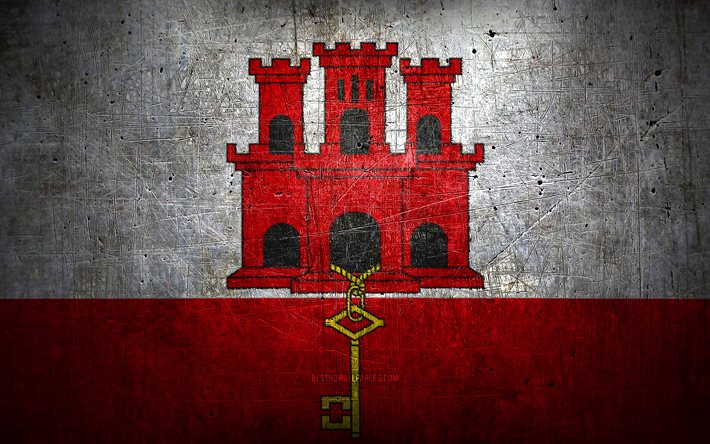 gibraltar metallflagge, grunge kunst, europ&#228;ische l&#228;nder, tag von gibraltar, nationale symbole, gibraltar flagge, metallflaggen, flagge von gibraltar, europa, gibraltar