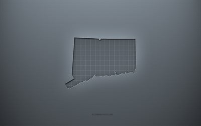 Carte du Connecticut, fond créatif gris, Connecticut, États-Unis, texture de papier gris, États américains, silhouette de carte du Connecticut, carte du Connecticut, fond gris, carte 3D du Connecticut
