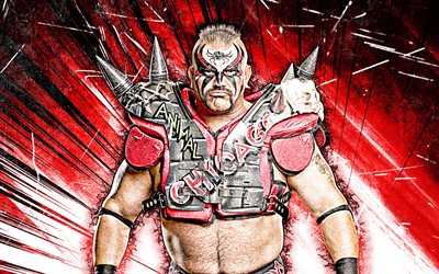 4k, Road Warrior, grunge art, amerikkalainen painija, WWE, Joseph Michael Laurinaitis, paini, punaiset abstraktit s&#228;teet, painijat, Road Warrior 4K