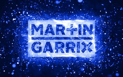 Martin Garrix mörkblå logotyp, 4k, holländska DJs, mörkblå neonljus, kreativ, mörkblå abstrakt bakgrund, Martijn Gerard Garritsen, Martin Garrix logotyp, musikstjärnor, Martin Garrix