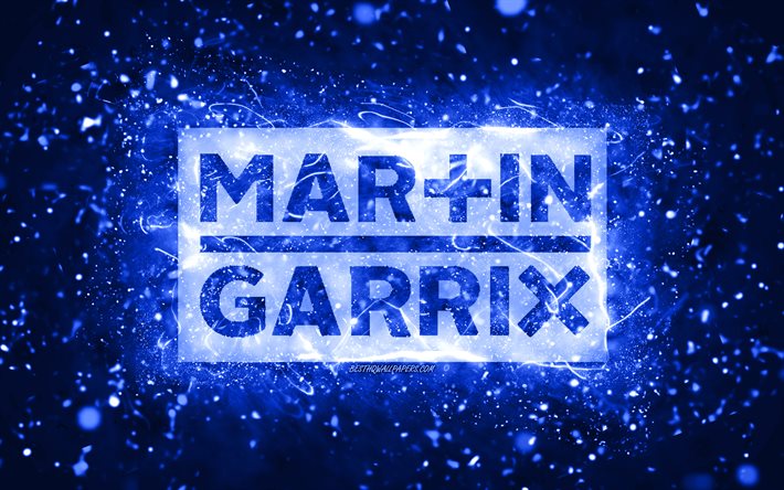 Martin Garrix koyu mavi logo, 4k, Hollanda DJ&#39;leri, koyu mavi neon ışıklar, yaratıcı, koyu mavi soyut arka plan, Martijn Gerard Garritsen, Martin Garrix logosu, m&#252;zik yıldızları, Martin Garrix