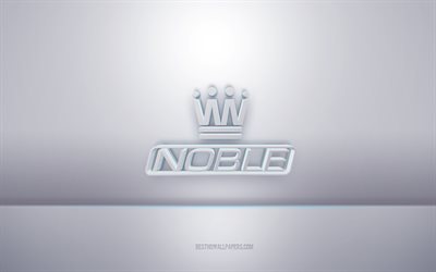 Nobile logo bianco 3d, sfondo grigio, logo nobile, arte 3d creativa, nobile, emblema 3d