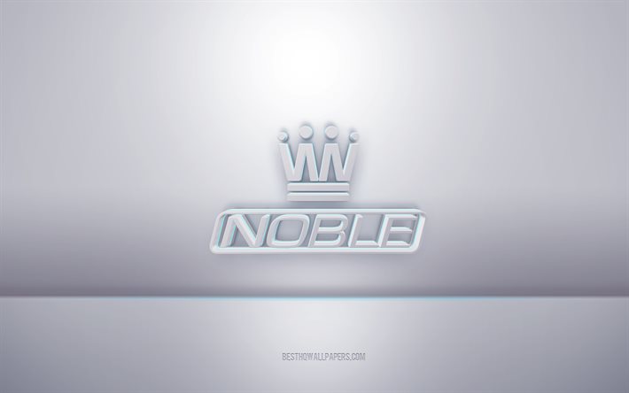 Noble 3d beyaz logo, gri arka plan, Noble logosu, yaratıcı 3d sanat, Noble, 3d amblem
