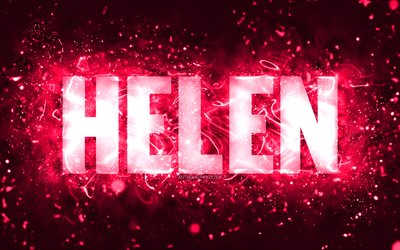 Buon compleanno Helen, 4k, luci al neon rosa, nome Helen, creativo, Helen Happy Birthday, Helen Birthday, nomi femminili popolari americani, foto con nome Helen, Helen