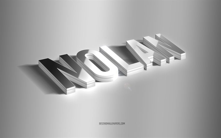 Nolan, arte 3d argento, sfondo grigio, sfondi con nomi, nome Nolan, biglietto d&#39;auguri Nolan, arte 3d, immagine con nome Nolan