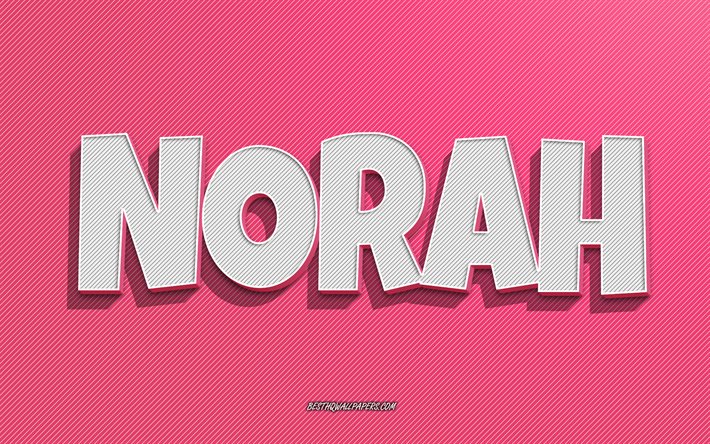 Norah, vaaleanpunaiset viivat tausta, taustakuvat, joissa on nimet, Norah-nimi, naisten nimet, Norah-onnittelukortti, rivitaide, kuva Norah-nimell&#228;