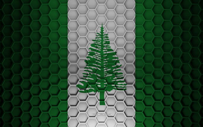 Norfolk Island flag, 3d hexagons texture, Norfolk Island, 3d texture, Norfolk Island 3d flag, metal texture, flag of Norfolk Island