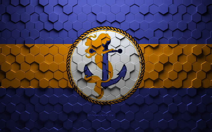 Flag of Norfolk, Virginia, honeycomb art, Norfolk hexagons flag, Norfolk, 3d hexagons art, Norfolk flag
