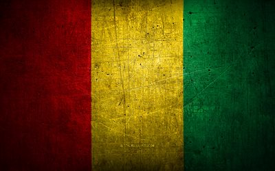 Guinean metal flag, grunge art, African countries, Day of Guinea, national symbols, Guinea flag, metal flags, Flag of Guinea, Africa, Guinean flag, Guinea