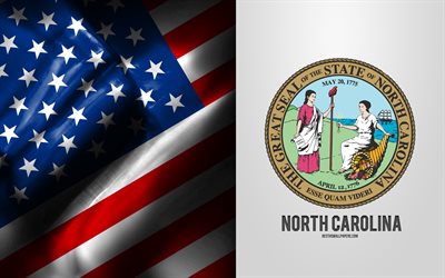 Seal of North Carolina, USA Flag, North Carolina emblem, North Carolina coat of arms, North Carolina badge, American flag, North Carolina, USA