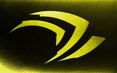 Logo jaune Nvidia, art grunge, fond typographique jaune, créatif, logo grunge Nvidia, marques, logo Nvidia, Nvidia