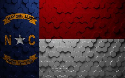 Flag of North Carolina, honeycomb art, North Carolina hexagons flag, North Carolina, 3d hexagons art, North Carolina flag