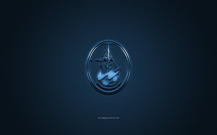 Al-Wakrah SC, Qatar football club, QSL, blue logo, blue carbon fiber background, Qatar Stars League, football, Al Wakrah, Qatar, Al-Wakrah SC logo