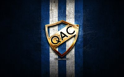 Quilmes FC, golden logo, Primera Nacional, blue metal background, football, argentinian football club, Quilmes AC logo, soccer, Quilmes AC, Argentina, Quilmes Atletico Club