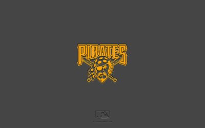 Pittsburgh Pirates, gray background, American baseball team, Pittsburgh Pirates emblem, MLB, Pittsburgh, USA, baseball, Pittsburgh Pirates logo