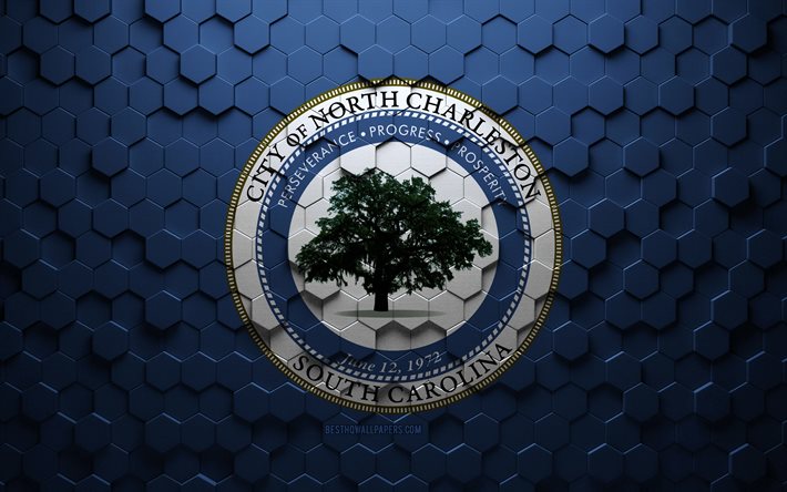 Flag of North Charleston, South Carolina, honeycomb art, North Charleston hexagons flag, North Charleston, 3d hexagons art, North Charleston flag