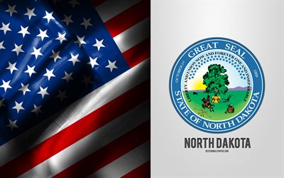 Sigill av North Dakota, USA flagga, North Dakota emblem, North Dakota vapen, North Dakota m&#228;rke, amerikanska flaggan, North Dakota, USA