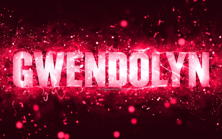 Buon Compleanno Gwendolyn, 4k, luci al neon rosa, nome Gwendolyn, creativo, Gwendolyn Buon Compleanno, Gwendolyn Compleanno, nomi femminili americani popolari, foto con nome Gwendolyn, Gwendolyn