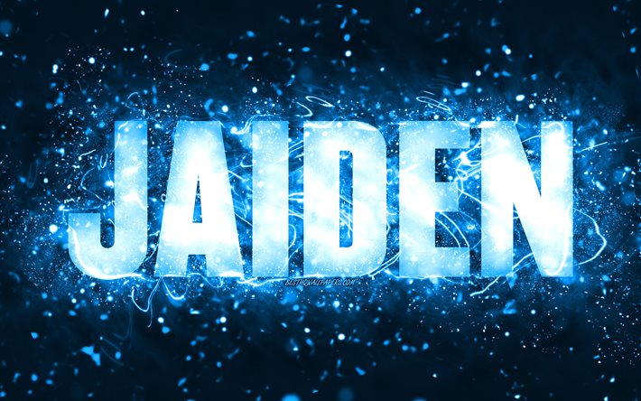 Happy Birthday Jaiden, 4k, blue neon lights, Jaiden name, creative, Jaiden Happy Birthday, Jaiden Birthday, popular american male names, picture with Jaiden name, Jaiden