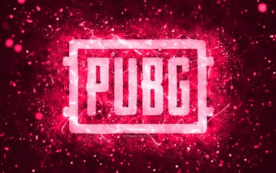 pubg rosa logo, 4k, rosa neonlichter, playerunknowns battlegrounds, kreativer, rosa abstrakter hintergrund, pubg logo, online-spiele, pubg