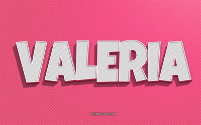Valeria, pink lines background, wallpapers with names, Valeria name, female names, Valeria greeting card, line art, picture with Valeria name