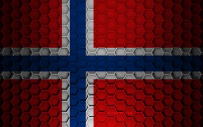 Norway flag, 3d hexagons texture, Norway, 3d texture, Norway 3d flag, metal texture, flag of Norway