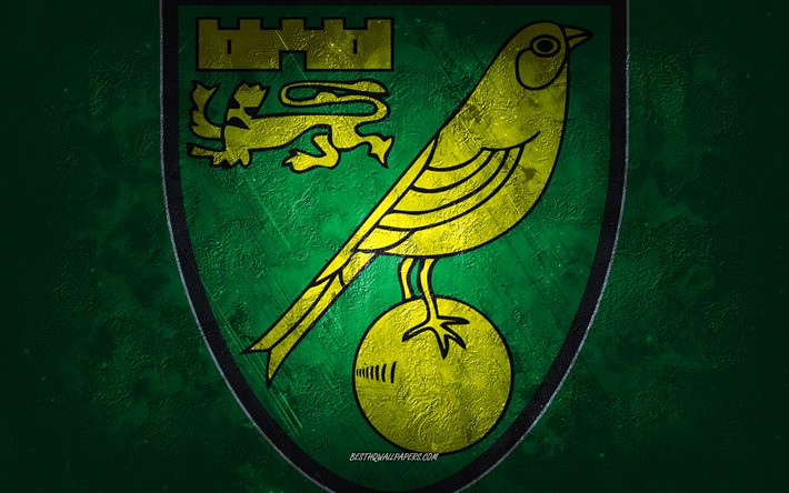 Norwich City FC, engelsk fotbollsklubb, gr&#246;n stenbakgrund, Norwich City FC -logotyp, grungekonst, Premier League, fotboll, England, Norwich City FC -emblem