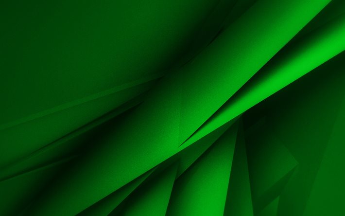 緑の幾何学模様, 4k, 3Dテクスチャ, 幾何学的なテクスチャ, 緑の背景, 3Dの幾何学的な背景, 緑の抽象的な背景
