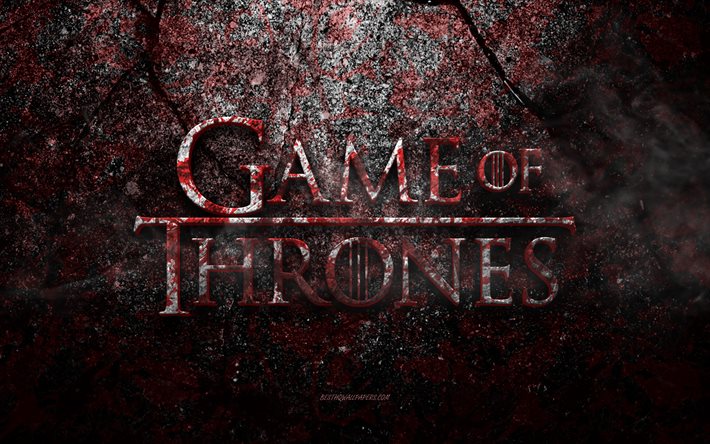 Game of Thrones -logo, grunge -taide, Game of Thrones -kivilogo, punainen kivirakenne, Game of Thrones, grunge -kivirakenne, Game of Thrones -tunnus, Game of Thrones 3D -logo