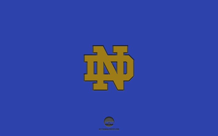 Notre Dame Fighting Irish, sfondo blu, squadra di football Americano, emblema Notre Dame Fighting Irish, NCAA, Indiana, USA, football Americano, logo Notre Dame Fighting Irish