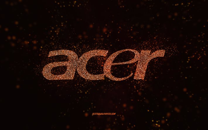 Acer glitter logo, 4k, black background, Acer logo, orange glitter art, Acer, creative art, Acer orange glitter logo