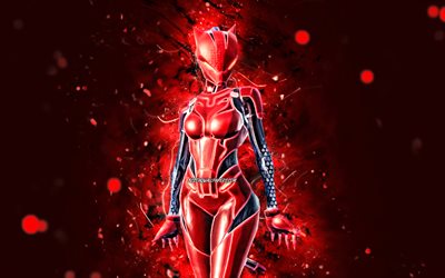 Lince vermelho, 4k, luzes de n&#233;on vermelhas, Fortnite Battle Royale, personagens Fortnite, pele de lince vermelho, Fortnite, Fortnite Red Lynx