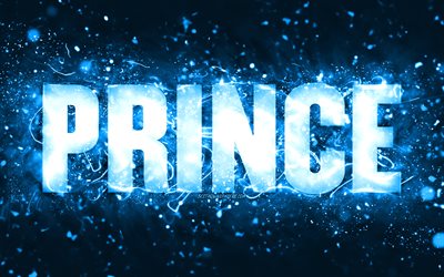 Happy Birthday Prince, 4k, blue neon lights, Prince name, creative, Prince Happy Birthday, Prince Birthday, popular american male names, picture with Prince name, Prince