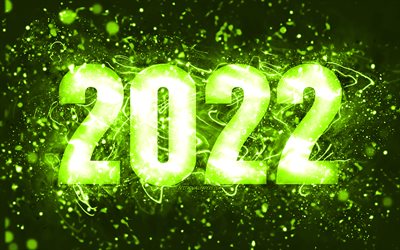 4k, Happy New Year 2022, lime neon lights, 2022 concepts, 2022 new year, 2022 on lime background, 2022 year digits, 2022 lime digits